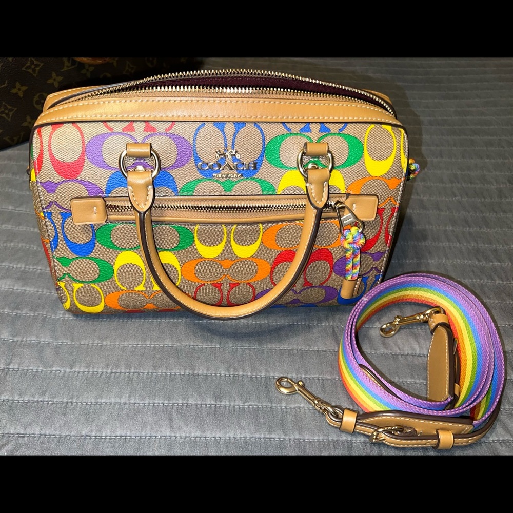 Coach Rowan Satchel In Rainbow Signature Canvas